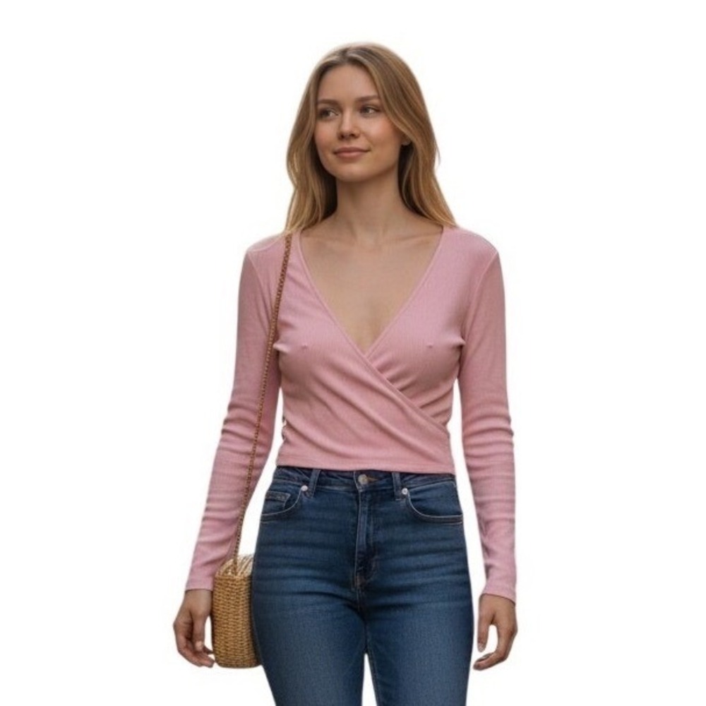Ideology Womens Ribbed Long Sleeve Wrap Top Chalky Rose Pink XL 100221326MS